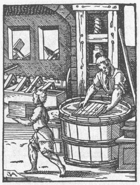 Papierherstellung im 16. Jahrhundert © Jost Amman